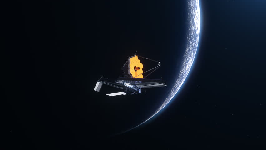 The James Webb space telescope on the background of a planet. The concept of space research