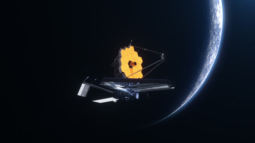 The James Webb space telescope on the background of a planet. The concept of space research