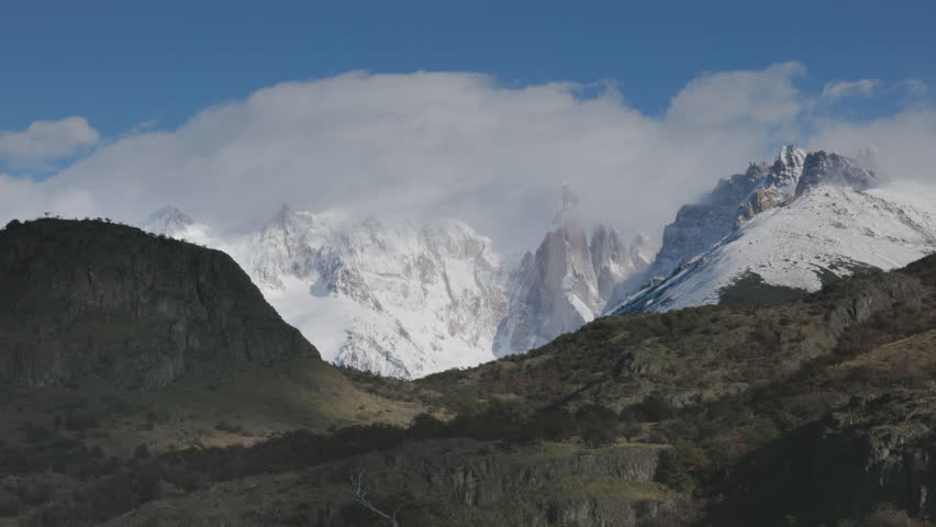 a shot of cerro torre from cerro torre trail on an autumn morning in los glaciares national park of patagonian argentina