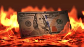 A detailed animation of a 100-dollar bill engulfed in flames, symbolizing market volatility. Perfect for financial news, currency markets, or business visuals. - Powered by Shutterstock - Get 15% off with code: PIKWIZARD15