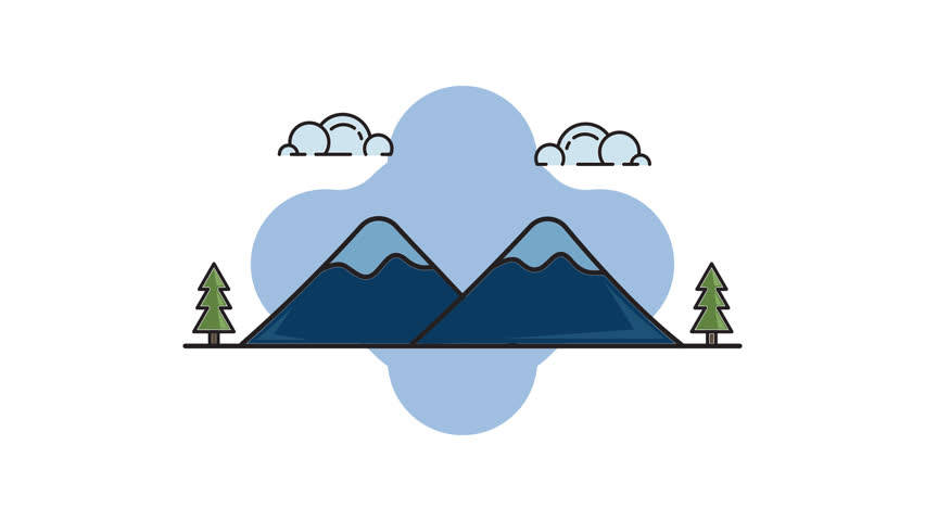 mountain  line color animation 2D video for winter concept , simple winter at nature icon animated footage motion graphic illustration design