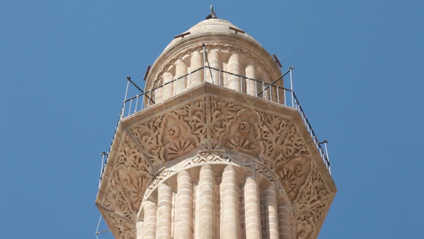 Stone Minaret of Mosque in Mardin in Turkey