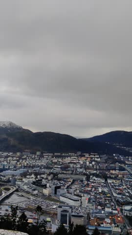Aerial View of Bergen Cityscape and Harbor