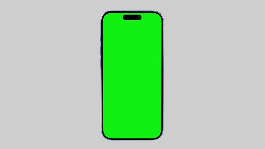 Smartphone with green display isolated on white background. Iphone mockup concept graphic template. 3d rendered illustration