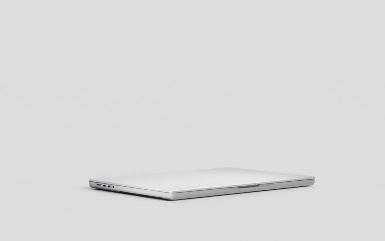  Laptop with blank screen isolated on white background. Macbook blank green screen mockup. 60fps 4k UHD video	