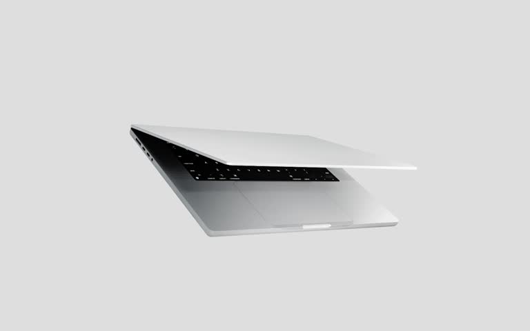  Laptop with blank screen isolated on white background. Macbook blank green screen mockup. 60fps 4k UHD video	