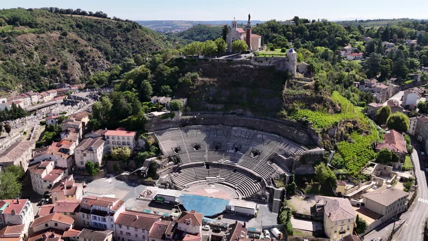 Aerial view of the Roman Theatre (Theatre Antique) in Vienne, France