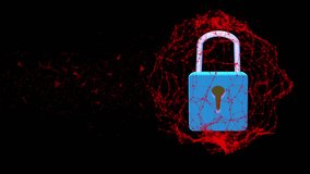 Cybersecurity concept with padlock inside wireframe sphere transforming from red to blue - Powered by Shutterstock - Get 15% off with code: PIKWIZARD15