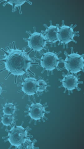 Vertical video. Virus inside the human body, 3d render in blue background. A flawless virus of tremendous quality. Medicine and virus concept.