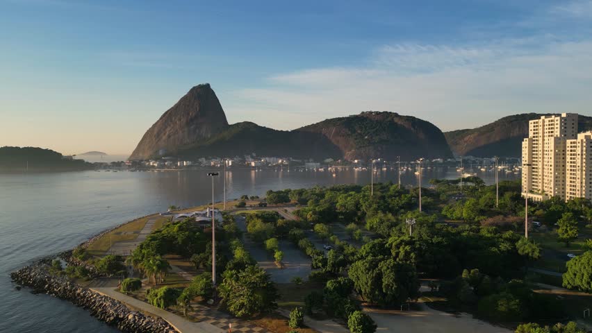 Aerial View of Flamengo Park and Sugarloaf Mountain in Rio de Janeiro, Brazil