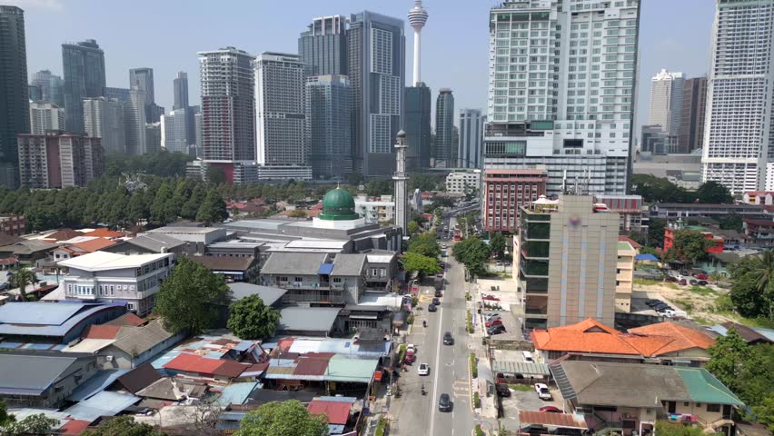 Aerial view of traffic in downtown Kuala Lumpur, Malaysia