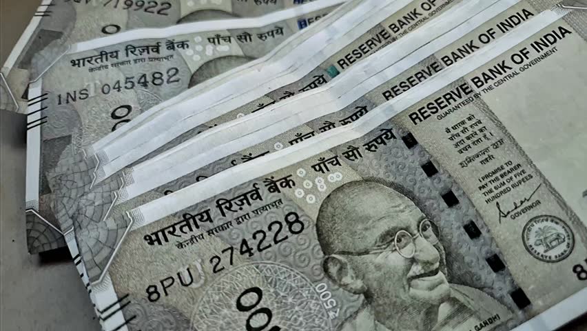 close up of new 500 rupees Indian currencies background.