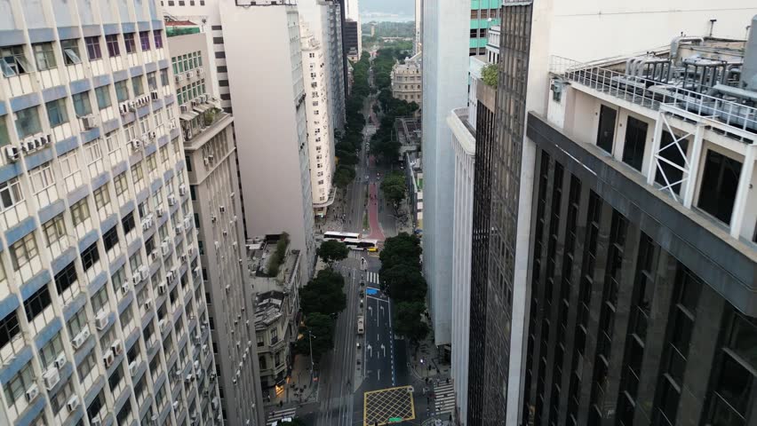Aerial View of Rio Branco Avenue With Office Buildings on Both Sides in Rio de Janeiro City Downtown