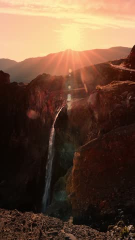 Dramatic Waterfall at Sunrise - Parque Nacional de los Nevados - Murillo, Tolima - Colombia