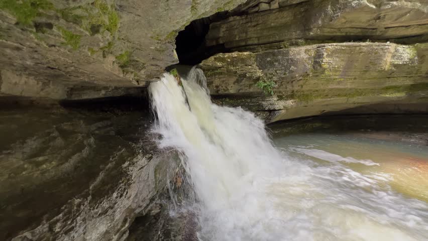 Pan of Natural Spring Flowing From Cave
