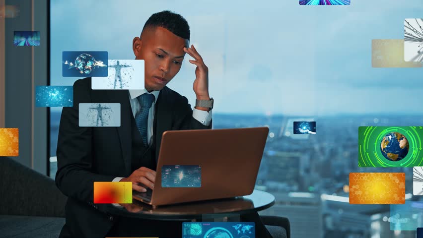 Business people using smartphones and laptops and video data concept