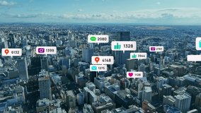 City aerial view and social media concept - Powered by Shutterstock - Get 15% off with code: PIKWIZARD15