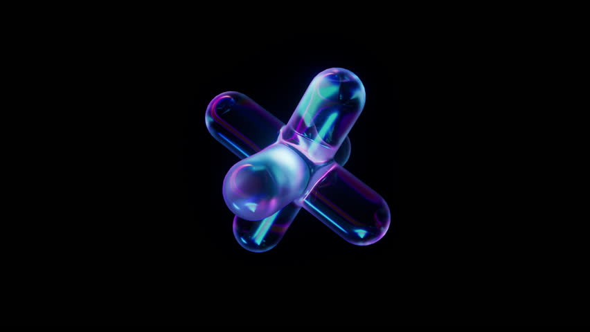 Neon Glass Object With Refractions Loop. 3D Illustration