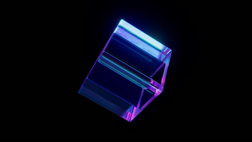 Neon Glass Cube With Refractions Looped Animation. 3D Illustration