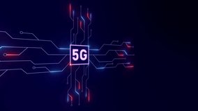 Futuristic 5G Technology Circuit Board Neon Design Background - Powered by Shutterstock - Get 15% off with code: PIKWIZARD15