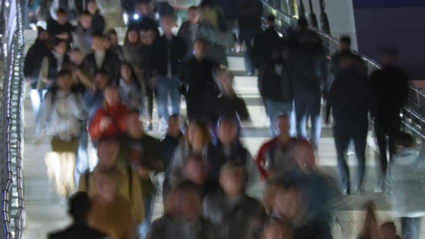People crowd walk city street time lapse. Lots of busy pedestrians hurry up home, work timelapse. Metropolis rush hour. Life transience concept. Fast urban road. Many citizen run, stroll public place.