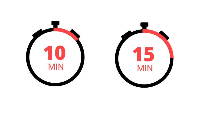 10 and 15 minutes clock animation timer. motion graphics video. 