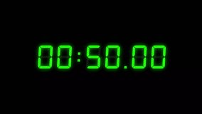 6 Digits Green Digital Countdown Timer Starting at 00:50:00 (50 seconds) on Black Background, Featuring High-Visibility LED Display. 4K Motion Graphics. - Powered by Shutterstock - Get 15% off with code: PIKWIZARD15