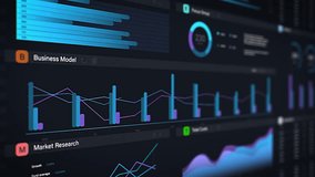 Business Management Application with Graphs, Charts and Financial Data on Black Background. Software for Professional Entrepreneurs to Analyze Profits. Close Up of a Computer or Laptop Screen - Powered by Shutterstock - Get 15% off with code: PIKWIZARD15