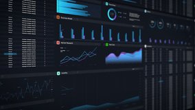 Online Business Management Dashboard Interface Displaying Sales Metrics, Revenue Trends and Growth Projections For Strategic Decision-Making. Computer Screen with Financial Report. Dark Theme - Powered by Shutterstock - Get 15% off with code: PIKWIZARD15