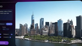 AI Video Generator with Chatbot User Interface Creating a Realistic Aerial Video of a New York City Landscape with Manhattan Island Skyline, Skyscrapers, Buildings and Business Centers - Powered by Shutterstock - Get 15% off with code: PIKWIZARD15