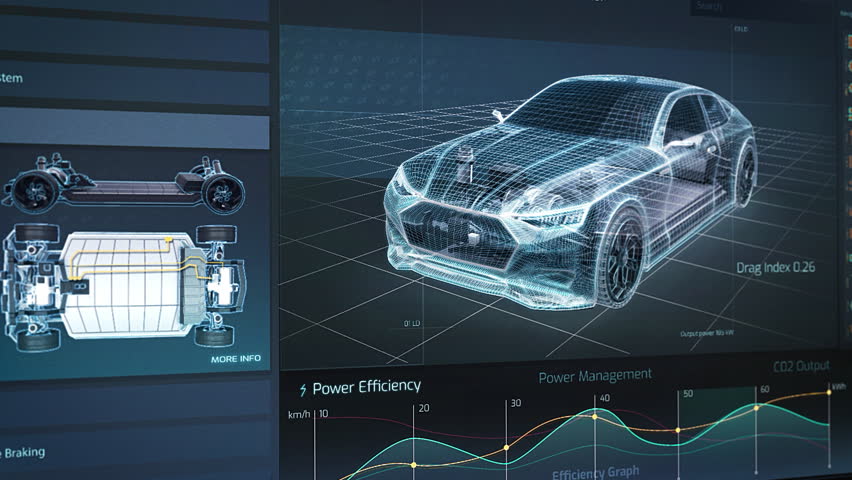Digital Visualization with a Concept Car 3D Blueprint Developing into Finished Futuristic EV Concept in an Engineering Software. Eco-Friendly Prototype of an Electric Vehicle on Computer Screen - Powered by Shutterstock - Get 15% off with code: PIKWIZARD15