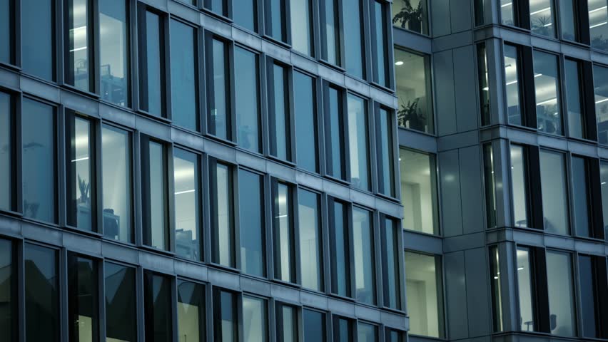 Glass Tower Office Building, Aerial View Showcase Reflective Glass Windows
