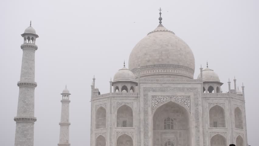 Amazing view of Taj Mahal which is among seven world wonders. Famous Indian Islamic heritage at cloudy day, Taj Mahal located at south bank of the Yamuna River