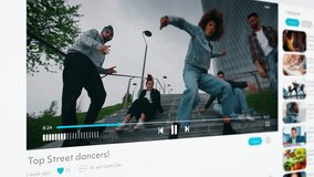 Social Media Video Sharing Platform User Interface on White Background. Dynamic Clip with Stylish Street Dance Performance with Diverse Dancers with Energetic Choreography is Shared Online - Powered by Shutterstock - Get 15% off with code: PIKWIZARD15