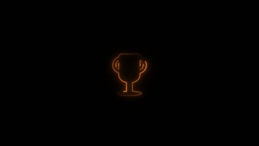 Glowing neon light trophy icon animation. sport icon