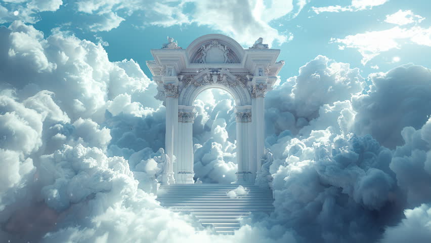 Animation of a staircase leading into the sky, symbolizing the path to heaven and the gateway to paradise. Loop