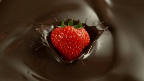Super Slow Motion of Melted Chocolate with Falling Strawberry . Filmed on High Speed Cinema Camera, 1000 Fps - Powered by Shutterstock - Get 15% off with code: PIKWIZARD15
