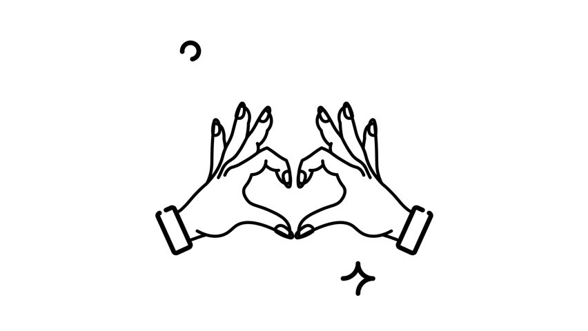 Animated A simple line drawing of two hands forming a heart shape.  Symbolizes love, affection, and romance.