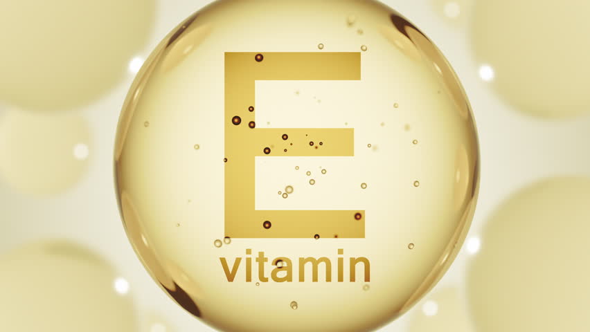 Drop water serum with vitamin E or Tocopherol. Vitamins complex with molecule atom. Nutrition skin care cosmetics concept