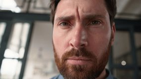 Frustrated Caucasian guy male man close up portrait pensive middle-aged parent looking at camera at home serious stressed thoughtful facial expression dad portrait mortgage problem adult father crisis - Powered by Shutterstock - Get 15% off with code: PIKWIZARD15