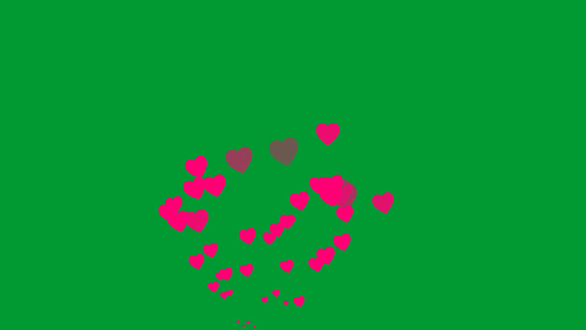 Pink flying hearts pop burst. collection of heart. valentine's day sign of love. love explosion effect on green background