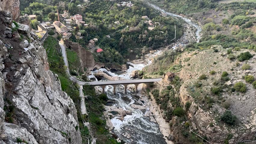 Historic city of Constantine in Sahara Atlas mountains beautiful landscape with town Rhumel river and bridges in Algeria