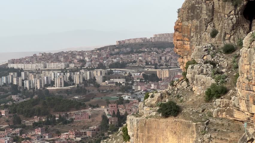 Historic city of Constantine in Sahara Atlas mountains beautiful landscape with town Rhumel river and bridges in Algeria