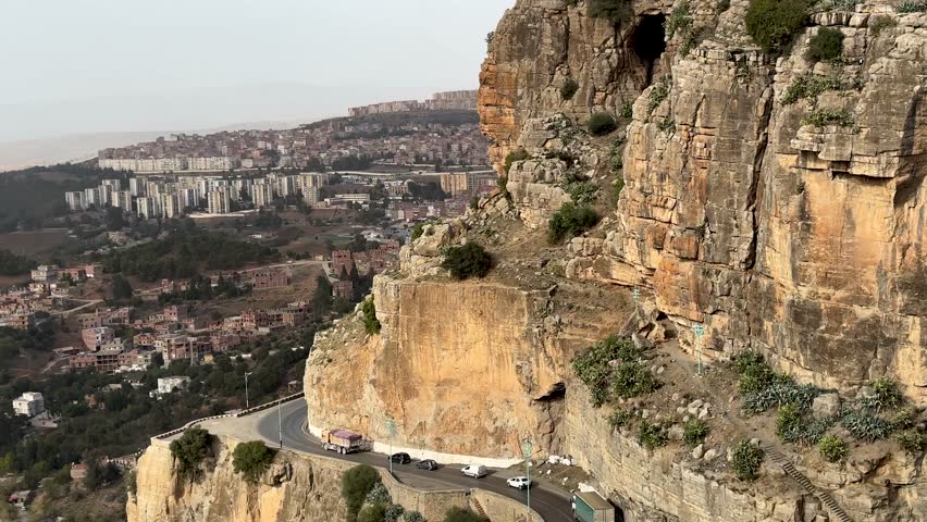 Historic city of Constantine in Sahara Atlas mountains beautiful landscape with town Rhumel river and bridges in Algeria