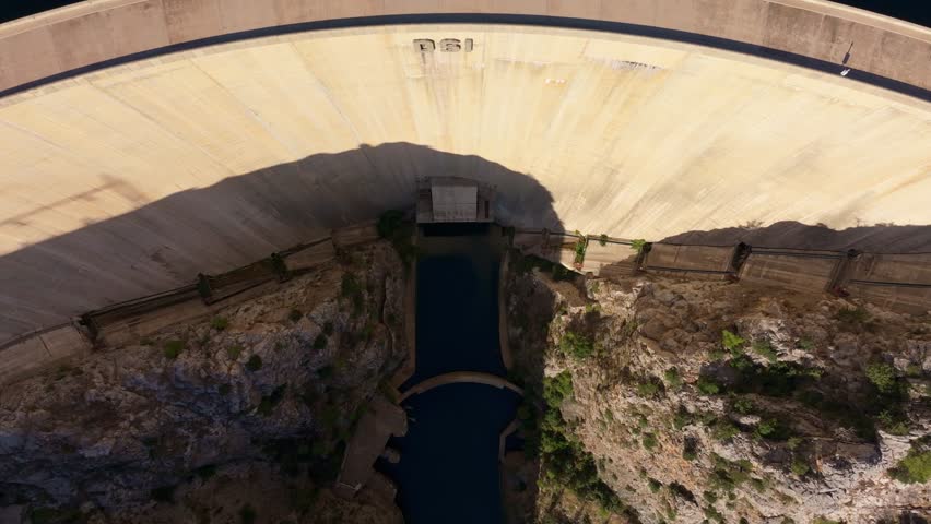 Aerial view of the beautiful Oymapinar Dam surrounded by the scenic Green Canon and cliffs, Manavgat, Turkey.