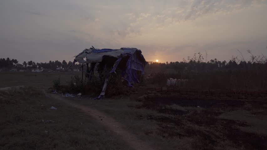 A small house in India at sunset. India, Goa. November 12, 2024.