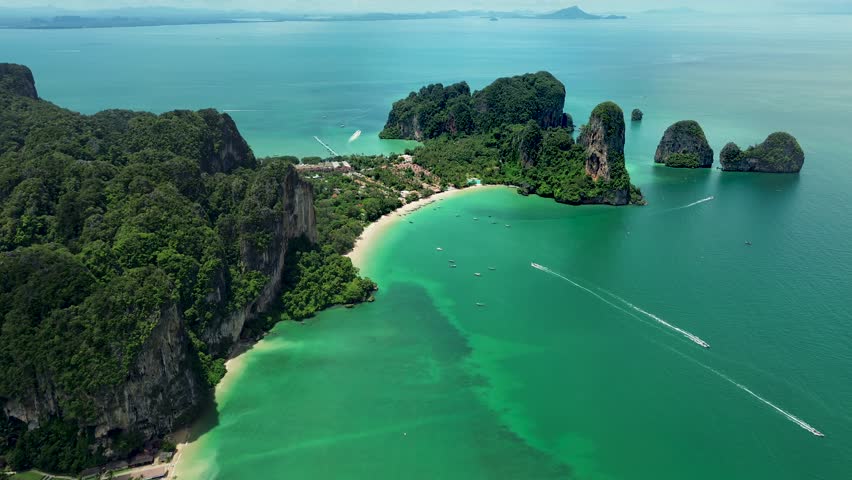 Crowded coast at the Andaman Sea, at the province of Krabi, Thailand