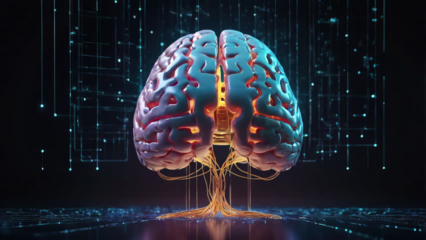 Futuristic AI brain with glowing neural pathways in a dark, sleek environment, surrounded by floating holographic data streams, soft lighting gradients, and smooth geometric shapes - Powered by Shutterstock - Get 15% off with code: PIKWIZARD15