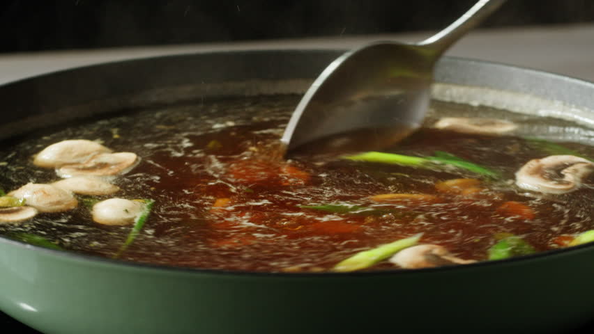 Japanese Ramen with Beef or chicken, rice noodles with fried meat, Tom Yam kung Spicy Thai asian soup, chef cooking in traditional korean chinese food. Close up of tasty korean cuisine. 