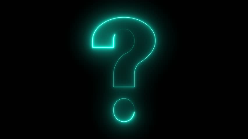 Question mark. Neon light font glowing on dark blue background